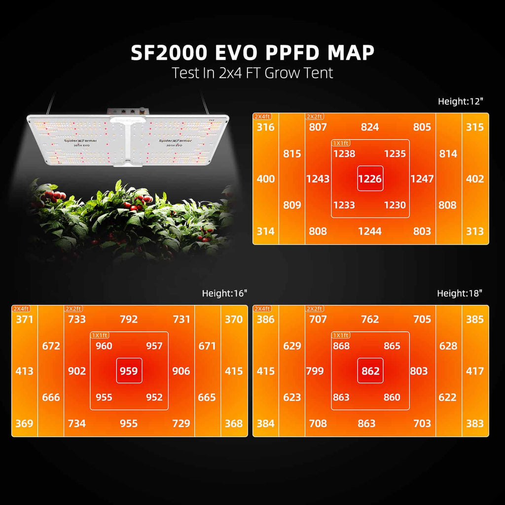 Spider Farmer® SF2000 Samsung LM301H EVO LED Grow Light 200W Cover 60cmx120cm