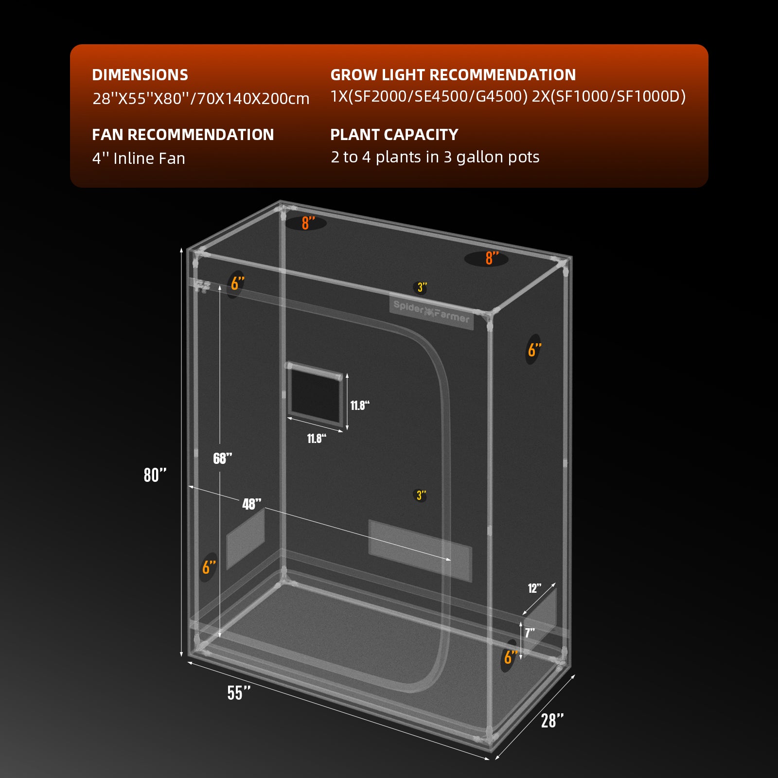 3x4 grow tent 2025 Spider Farmer G4500 140x70x200 cm Complete Grow Tent Kit – fastgrowstore