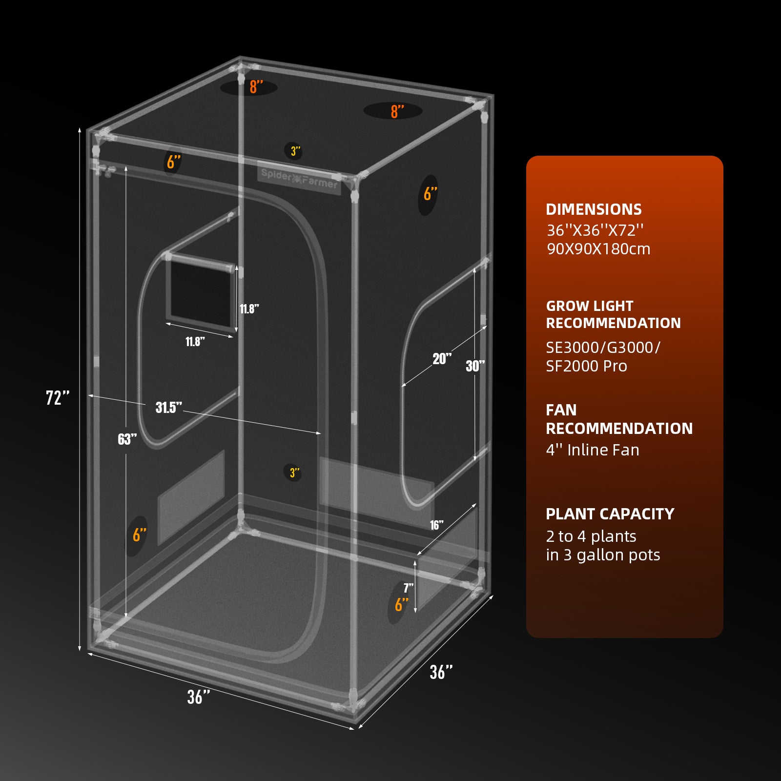 spider grow tent 2025 Spider Farmer® G3000 90x90x180cm Complete Grow Tent Kits – fastgrowstore