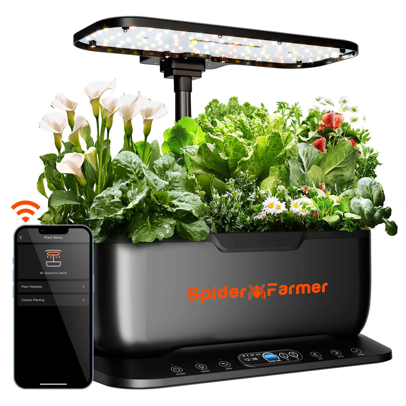 2025 Spider Farmer SmartG12 Hydroponic Garden System Kit,36W LED,12 Pods  Indoor Garden,6L Water Tank – fastgrowstore