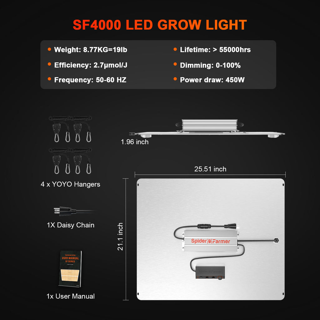 Spider Farmer SF4000 450W Cover 120x120cm Grow Light Quantum Board